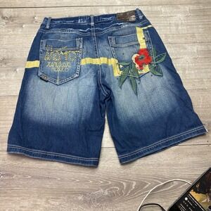Akademiks Shorts Denim Mens 38 Blue Embroidered Floral Studded Y2K Streetwear